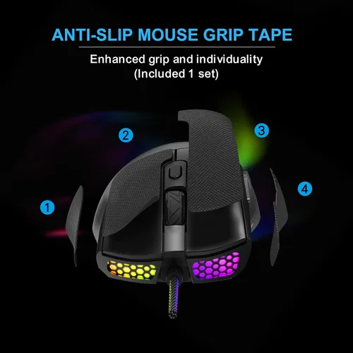 Vista 5 de FOXXRAY Ratón para juegos SM-91 RGB, 7200 DPI, mouse óptico ligero con cable de 2.12 oz con 7 botones programables, agarres antideslizantes, cable