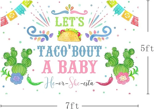 Vista 3 de MEHOFOND Fondo de fiesta mexicana de cactus para revelación de género de Let's Taco Bout a Baby He or She Fotografía, Baby Shower Party Banner