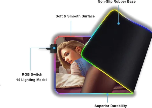 Vista 3 de Alfombrilla de mouse para computadora de videojuegos con LED RGB, para computadora de juegos, grande, grande, alfombrilla para mouse de escritorio