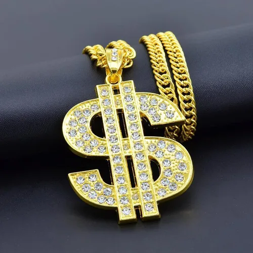 Vista 3 de FUNKA Collar de perro con cadena dorada ajustable de eslabones cubanos con colgante de signo de dólar de cristal, cadena de joyería para mascotas
