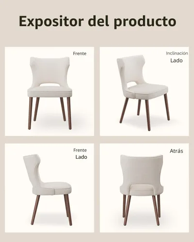 Vista 7 de Juego de 2 sillas de comedor tapizadas, sillas de cocina con respaldo curvado