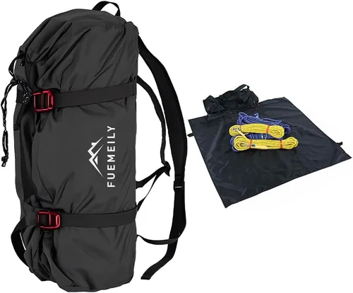 Vista 8 de Bolsa de cuerda de escalada en roca, mochila de almacenamiento de cuerda plegable de gran capacidad con hoja de tierra, correas ajustables