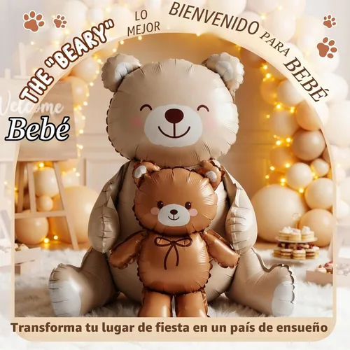 Vista 3 de Simgoing 2 globos de aluminio de oso marrón grande de 21 x 35 pulgadas Globos inflables de oso de dibujos animados grandes mate para baby shower