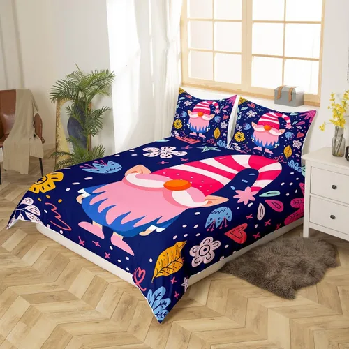 Vista 2 de Erosebridal Juego de ropa de cama de Navidad tamaño individual, bonita funda de edredón enana de Papá Noel de dibujos animados para niños, funda