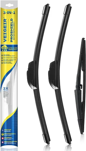 Vista 22 de Paquete de 3 plumas limpiaparabrisas delanteros y traseros para automóviles, calidad original de fábrica, 20 pulgadas, 20 pulgadas, 12 pulgadas