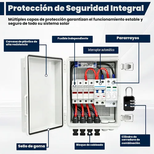Vista 3 de Caja del combinador del picovoltio de 4 cuerdas, prenda impermeable plástica IP65, fusible 15A y disyuntor 63A