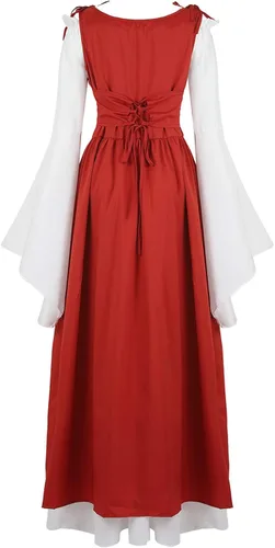 Vista 3 de Disfraz renacentista para mujer, conjunto de vestido irlandés medieval de talle alto y blusa bohemia gótica.