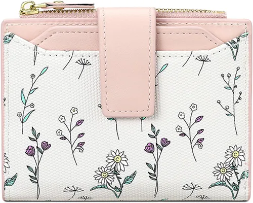 Vista 10 de Billeteras pequeñas para mujer, de cuero, plegable, con cremallera, con bolsillo con cremallera, lindo soporte para tarjetas de crédito, monedero