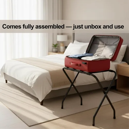 Vista 3 de USTECH Portaequipajes de acero inoxidable de doble nivel premontado, portaequipajes duradero para habitación de invitados con capacidad para hasta