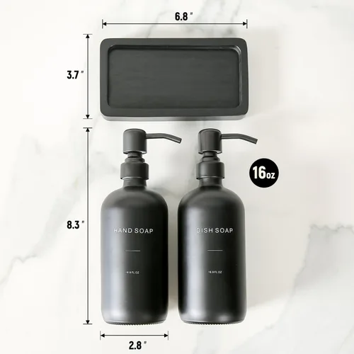 Vista 7 de Juego de dispensador de jabón negro mate Prus Waso, juego de dispensador de jabón de cocina con bomba de acero inoxidable negro, perfecto