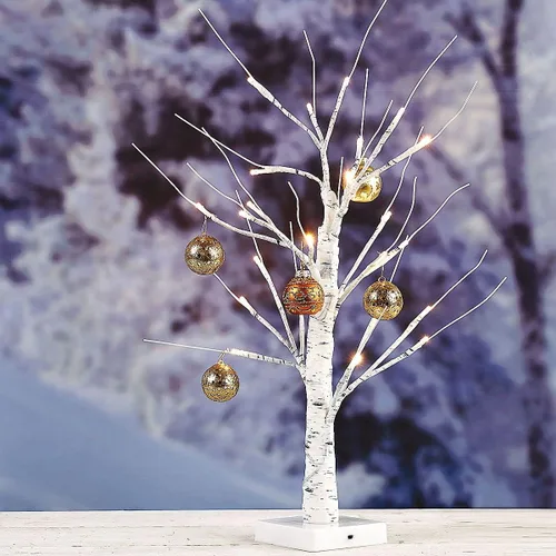 Vista 5 de Lillian Vernon Árbol de Pascua con luz de abedul blanco – Árbol de Navidad de mesa LED de 15 pulgadas, luces y temporizador, mini adorno para centro