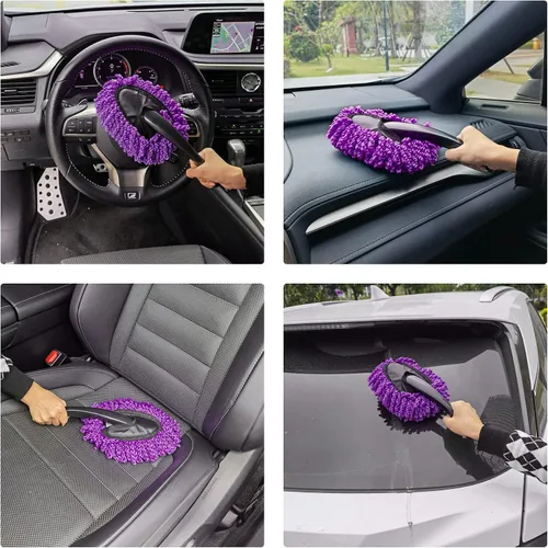 Vista 5 de Amiss Paquete de 2 mini cepillos de microfibra para salpicadero de automóvil, cepillo multifuncional de limpieza para automóvil, accesorios