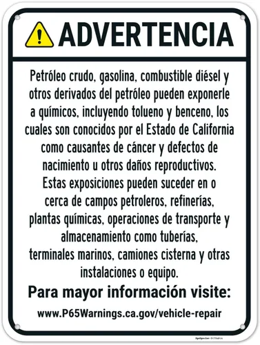 Vista 10 de Señal español de advertencia para petróleo crudo, gasolina, combustible diésel, otros productos petrolíferos, 10 x 7 pulgadas, aluminio 040 libre