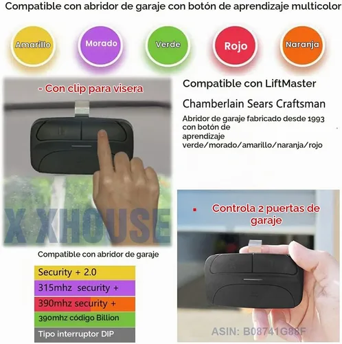 Vista 4 de Control remoto universal para puerta de garaje compatible con LiftMaster, Chamberlain, Linear, Stanley, Wayne Dalton, Craftsman y otros abridores