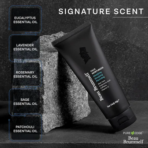 Vista 6 de Beau Brummell Crema hidratante facial con acabado mate para hombre, de rápida absorción, loción facial ligera con vitaminas A+E, aloe vera