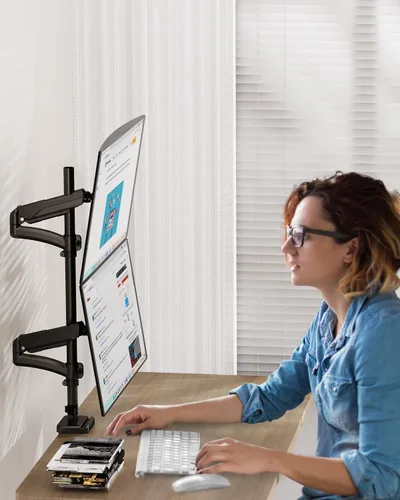 Vista 9 de MOUNTUP Soporte vertical para monitor dual con capacidad para 4.4-17.6 libras, soporte de monitor apilado de hasta 32 pulgadas con brazo de resorte