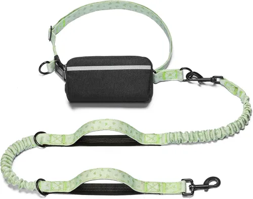Vista 15 de iYoShop Correa de perro manos libres con bolsa con cierre, dobles asas acolchadas y elástica duradera para caminar, trotar y correr con tu perro