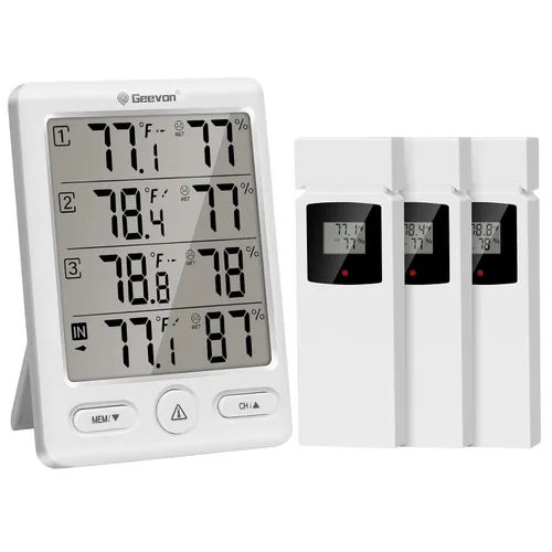 Vista 9 de Geevon Termómetro inalámbrico para interiores y exteriores con 3 sensores remotos, (negro)