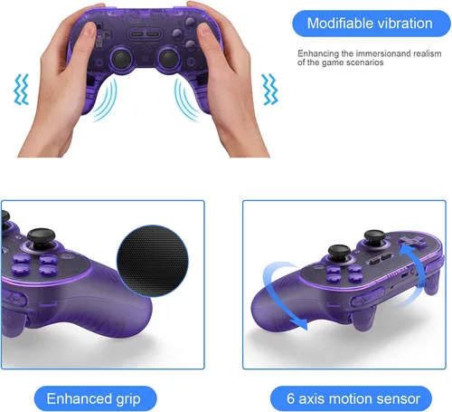 Vista 5 de AKNES 8BitDo Pro 2 - Controlador inalámbrico Bluetooth para Switch Switch OLED con 2 tapas de silicona Joycon con agarre para pulgar, gamepads