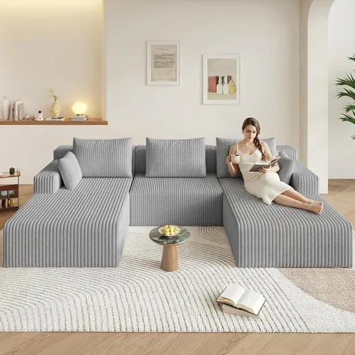Vista 60 de Sofá modular Cloud de 95 pulgadas con otomana, moderno sofá nube en forma de U con asiento profundo, cómodo sofá de pana de 3 plazas, sofá de espuma