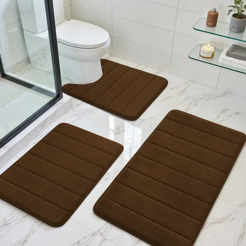 Vista 21 de BYSURE Juego de 3 tapetes de baño de espuma viscoelástica color beige, antideslizantes, extra suaves, absorbentes, lavables a máquina y secos
