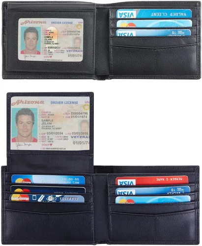 Vista 2 de Travelambo Cartera de cuero genuino con bloqueo RFID para hombre, billetera plegable clásica