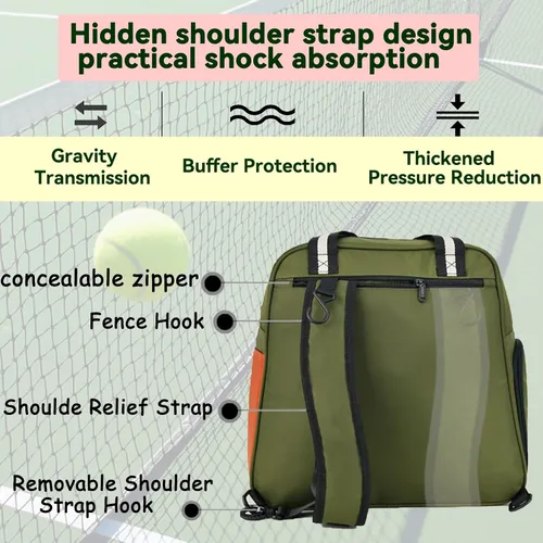 Vista 3 de Bolsa de pickleball para mujeres y hombres, mochila grande de tenis para pickleball, tenis, raquetbol y bolsa de viaje con compartimento