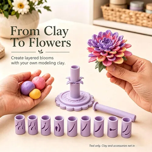 Vista 5 de Modular Clay Bloom Maker, Reusable Press Mold for Polymer and Clay Purple