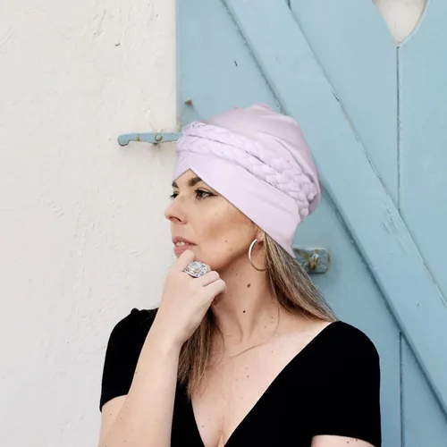 Vista 6 de Gorras de turbante africanas para mujer, gorro con torsión, preatado, doble trenza