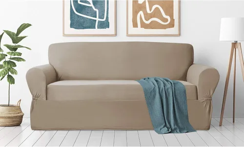 Vista 13 de Zenna Home, Funda para muebles color chocolate/marrón: Funda elástica de felpa de 1 pieza para sofá biplaza (EFCLSTCH)