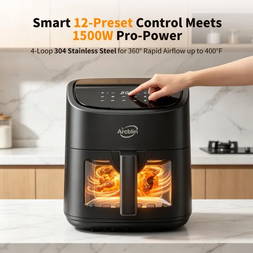 Vista 7 de 6.34 Qt Air Fryer with Visible Window, 12-1 Preset Cook Modes
