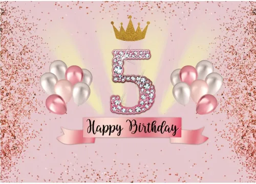 Vista 3 de Telón de fondo rosa de 6 x 4 pies para niñas, decoración de fiesta de cumpleaños de 5 años, pancarta para fotografía, baby shower, fondo de fotos