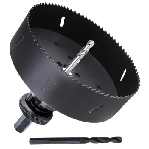 Vista 7 de Sierra perforadora de 4" HSS bimetálica para madera, paneles de yeso, plástico, aluminio, acero suave, hierro, metal, acero inoxidable, sierra