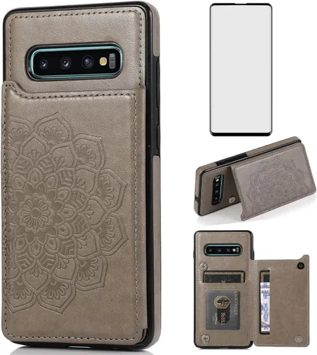 Vista 10 de Asuwish Funda compatible con Samsung Galaxy S10 Plus y protector de pantalla de vidrio templado con ranura para tarjetero, soporte para teléfono