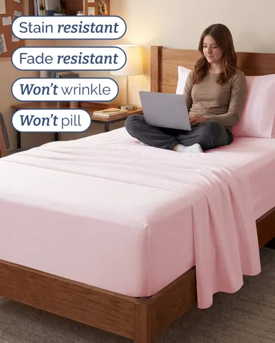 Vista 102 de Extra Deep Twin XL Sheet Set - 3 Piece College Dorm Room - White 01-Blanco