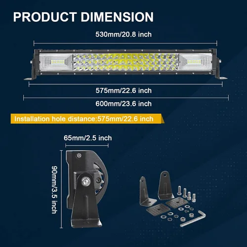Vista 2 de Willpower Barra de luz LED recta de 22 pulgadas y 270 W para automóvil con control remoto estroboscópico de 12 V, kit de cables de cableado de 6000