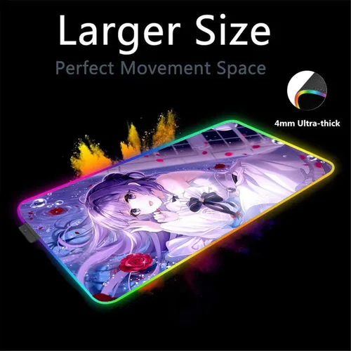 Vista 2 de Mouse Pads Sexy Anime Girl RGB Mouse Pad Gaming Seven Colors XXL Large Mousepad Backlit LED Gamer Mause Carpet Desk Mat 27.55 inch x12 inch