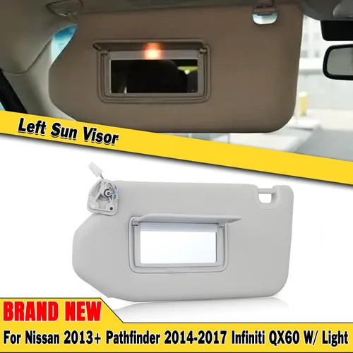 Vista 2 de Visera solar izquierda del conductor para Pathfinder 2013-2018 2014-17 Infiniti QX60 con lámpara 96401-9PB0A 964009PB0A