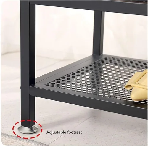 Vista 4 de Zapatero de 3 niveles para entrada, banco de almacenamiento acolchado con estante de malla, marco de metal, organizador de zapatos con asiento Gris