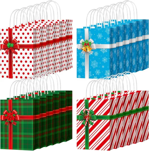 Vista 9 de Yeaqee 80 piezas - bolsas de regalo de Navidad - tamaño pequeño - Merry Christmas Xmas - bolsas de regalo de Navidad con asas - bolsas de papel