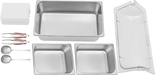 Vista 8 de Recipiente de acero inoxidable para servir alimentos para encimera, contenedor de servir alimentos con tapa, servidor de condimentos con cucharas
