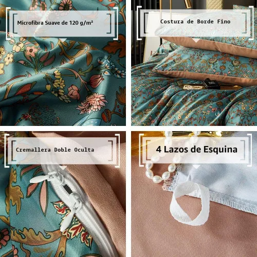 Vista 4 de Juego de Funda de Edredón de Estilo Vintage, 5 PCS Juego de Funda de Edredón Boho, Juego de Ropa de Cama Floral Paisley, Funda de Edredón Floral