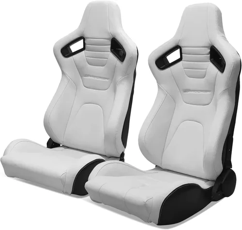 Vista 26 de IKON MOTORSPORTS, Asiento universal de carreras PU + cuero de carbono + gamuza, con deslizadores dobles, asiento deportivo reclinable negro