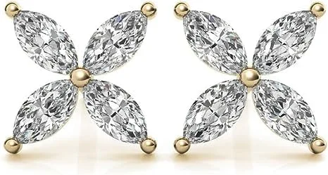 Vista 5 de Aretes de diamantes creados en laboratorio de corte marquesa en oro amarillo blanco de 14 k rosa para mujer