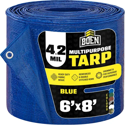 Vista 17 de Cubierta impermeable de lona grande multiusos Azul, 10' x 10' 4.2 Mil de grosor Lonas a prueba de rasgaduras Material de tejido grueso Azul