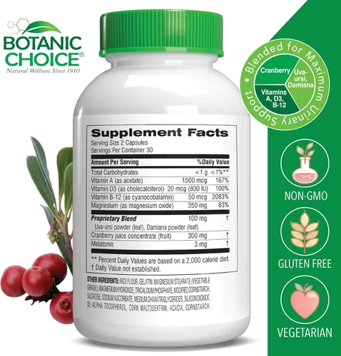 Vista 2 de Botanic Choice Mezcla de fórmula urinaria Pro-Advanced para apoyo a la salud del tracto urinario - Magnesio Arándano Uva Ursi Damiana - 60 Cápsulas