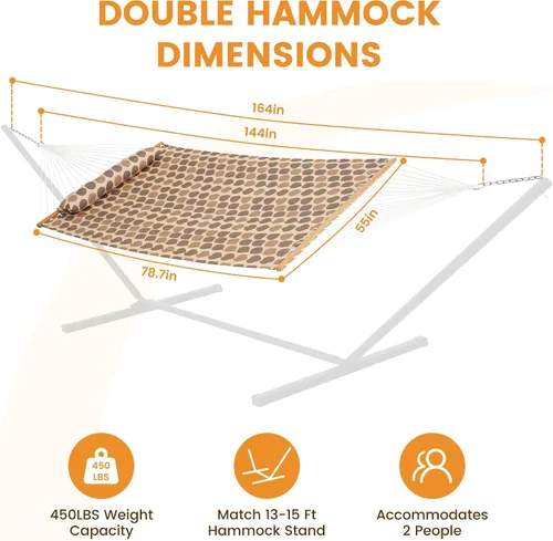 Vista 2 de Lazy Daze Hammocks Hamaca de tela acolchada de 12 pies con almohada suave, hamaca doble para 2 personas con barra separadora para patio exterior