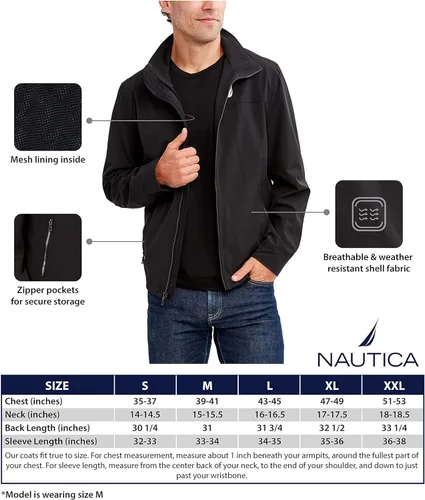 Vista 5 de Nautica Chaqueta de golf ligera y elástica para hombre, con cierre completo