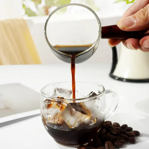 Vista 5 de Paquete de 1 vaso de chupito espresso de 2.5 fl oz, triple jarra barista con mango de madera BCnmviku