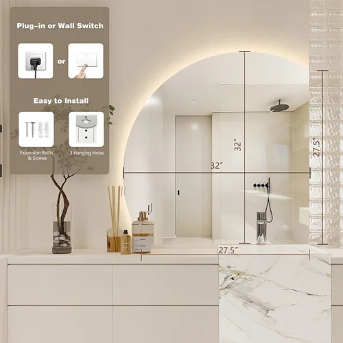 Vista 3 de Espejo de baño LED de media luna de 32 pulgadas, espejo de pared